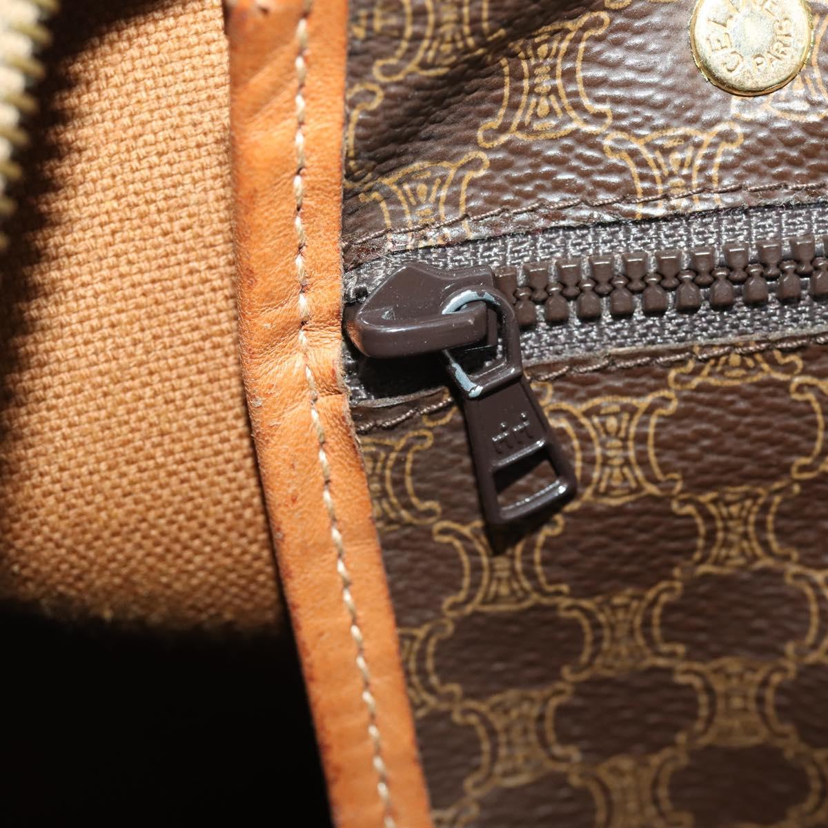 CELINE Macadam Canvas Boston Bag PVC Leather Brown Gold Auth YKZ108