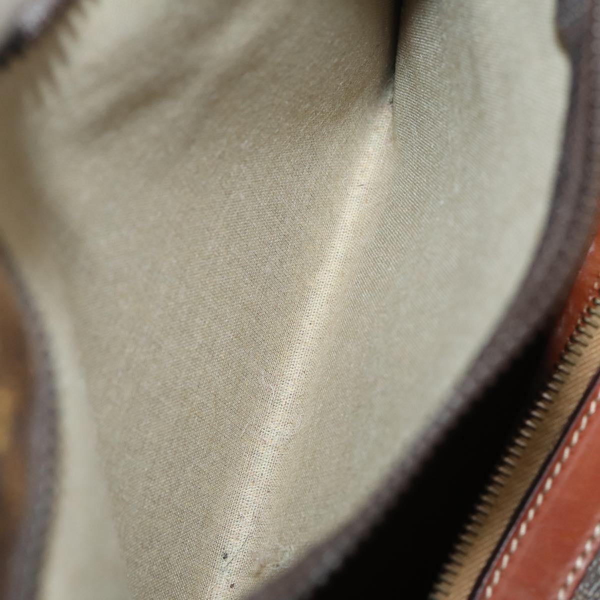 CELINE Macadam Canvas Boston Bag PVC Leather Brown Gold Auth YKZ108