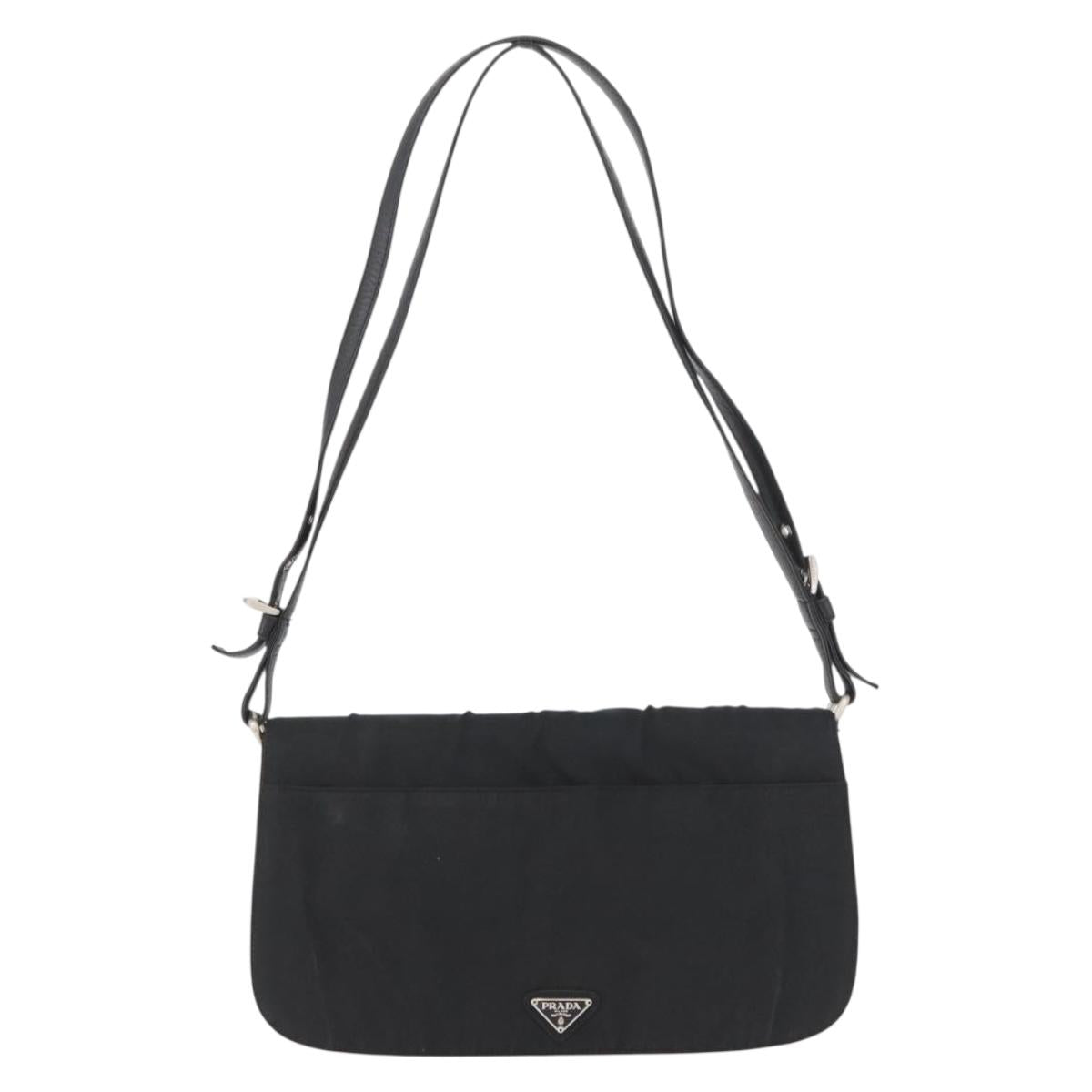PRADA Shoulder Bag Nylon Black Silver Auth YKZ1095A