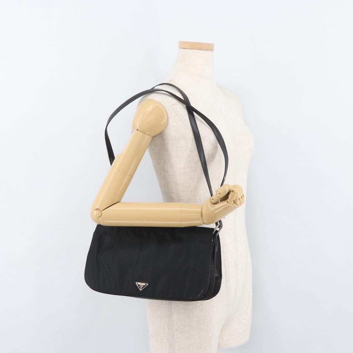 PRADA Shoulder Bag Nylon Black Silver Auth YKZ1095A