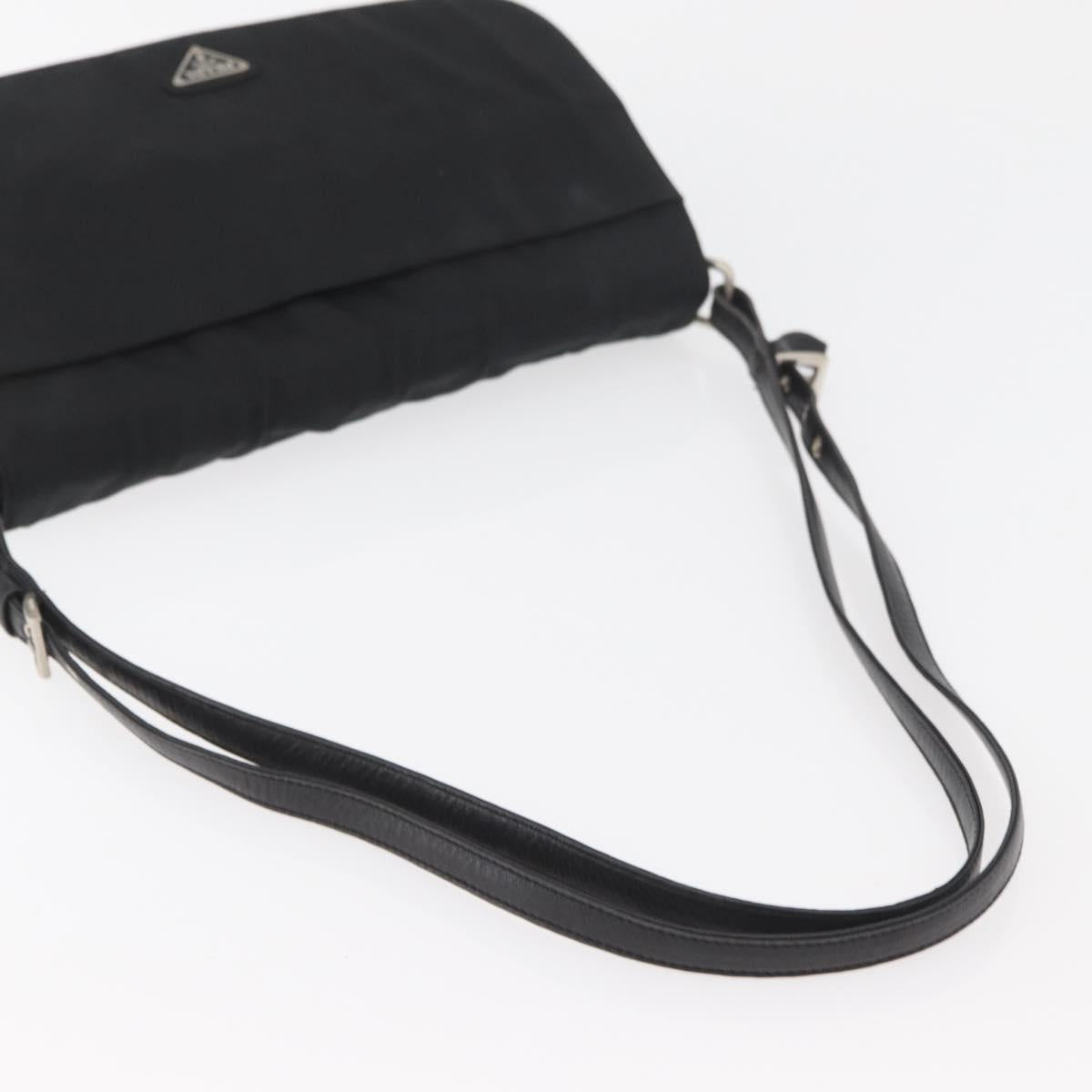 PRADA Shoulder Bag Nylon Black Silver Auth YKZ1095A