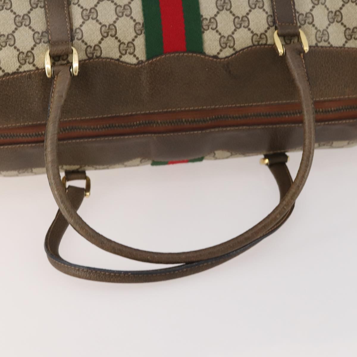 GUCCI GG Supreme Web Sherry Line Boston Bag PVC Beige Gold Red Auth YKZ109A