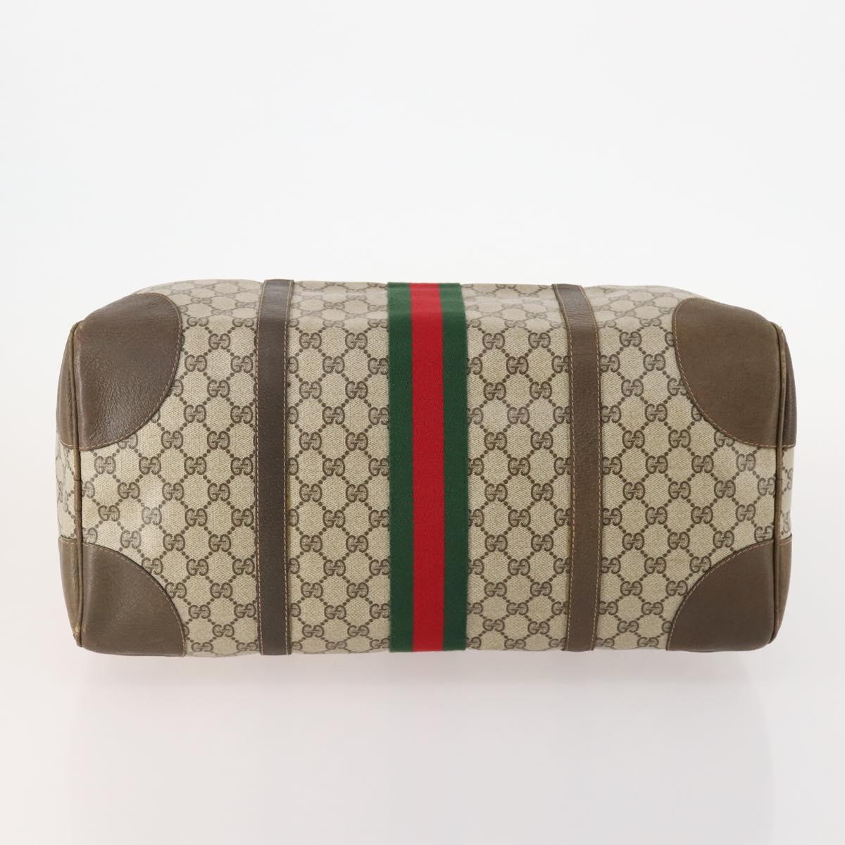 GUCCI GG Supreme Web Sherry Line Boston Bag PVC Beige Gold Red Auth YKZ109A