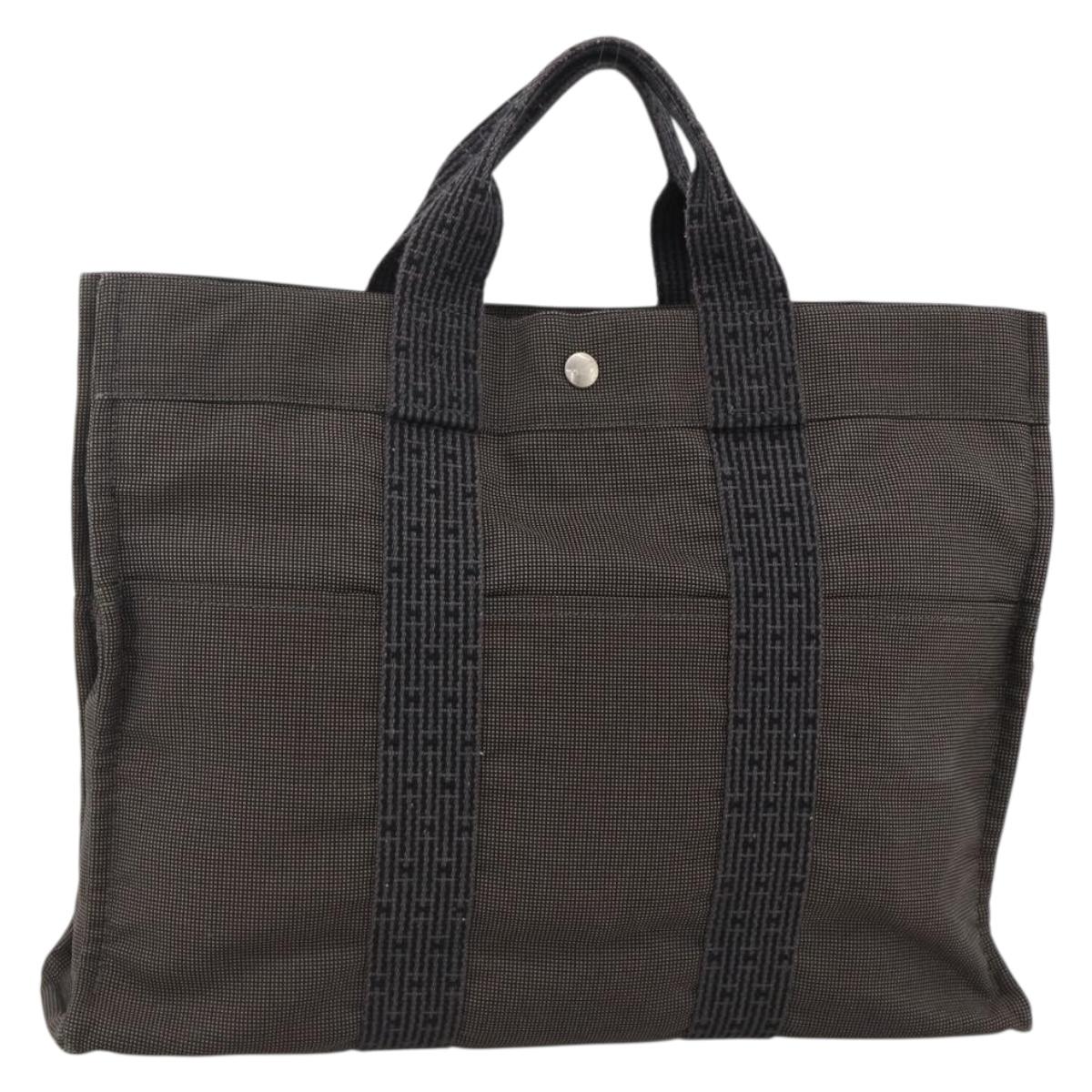 HERMES Her Line MM Hand Bag Canvas Gray Auth YKZ1100