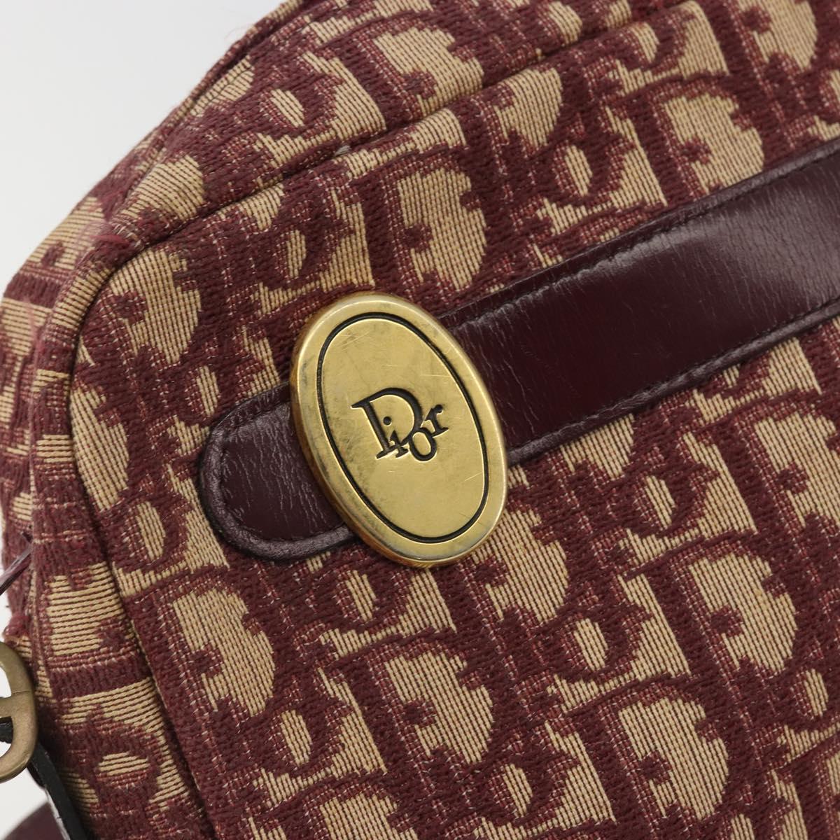 Christian Dior Trotter Canvas Shoulder Bag Red Gold Auth YKZ1108