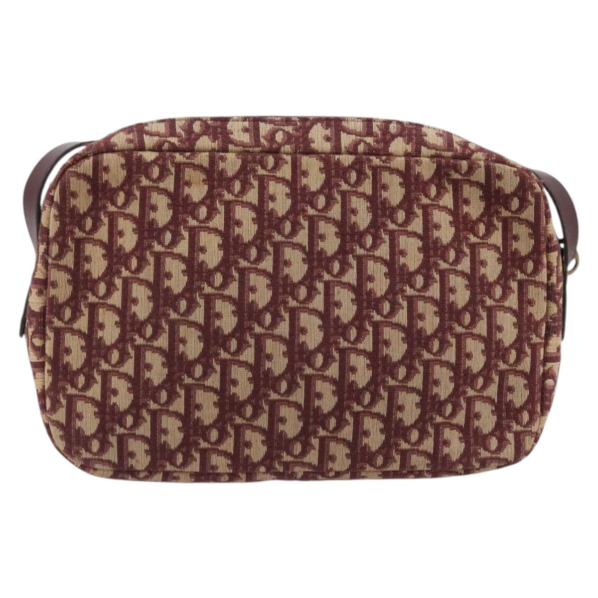 Christian Dior Trotter Canvas Shoulder Bag Red Gold Auth YKZ1108