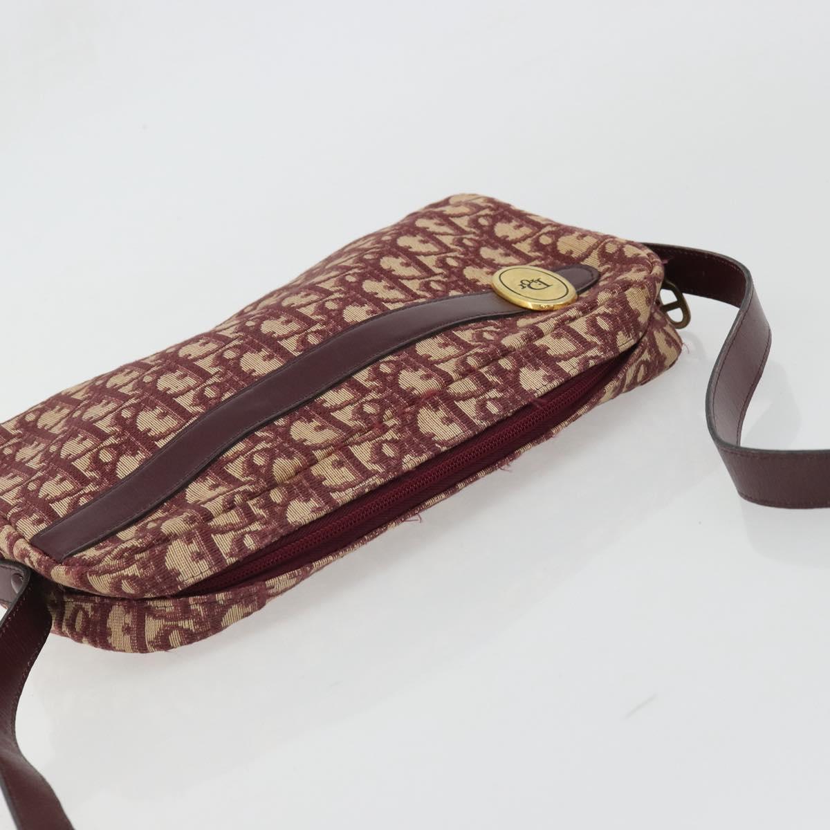 Christian Dior Trotter Canvas Shoulder Bag Red Gold Auth YKZ1108