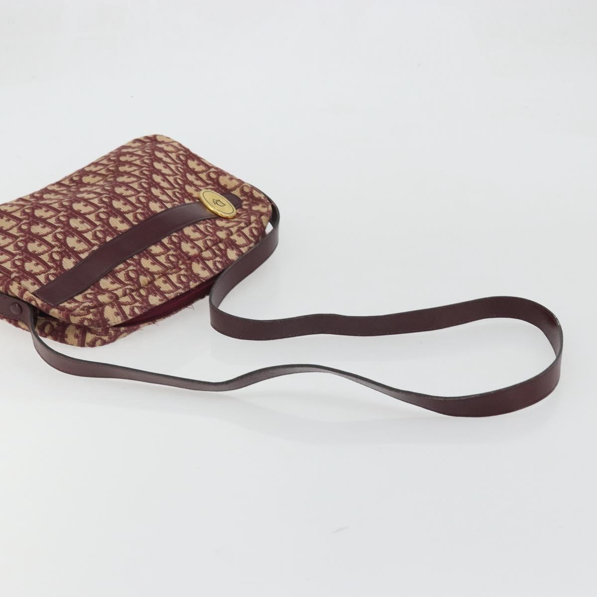 Christian Dior Trotter Canvas Shoulder Bag Red Gold Auth YKZ1108
