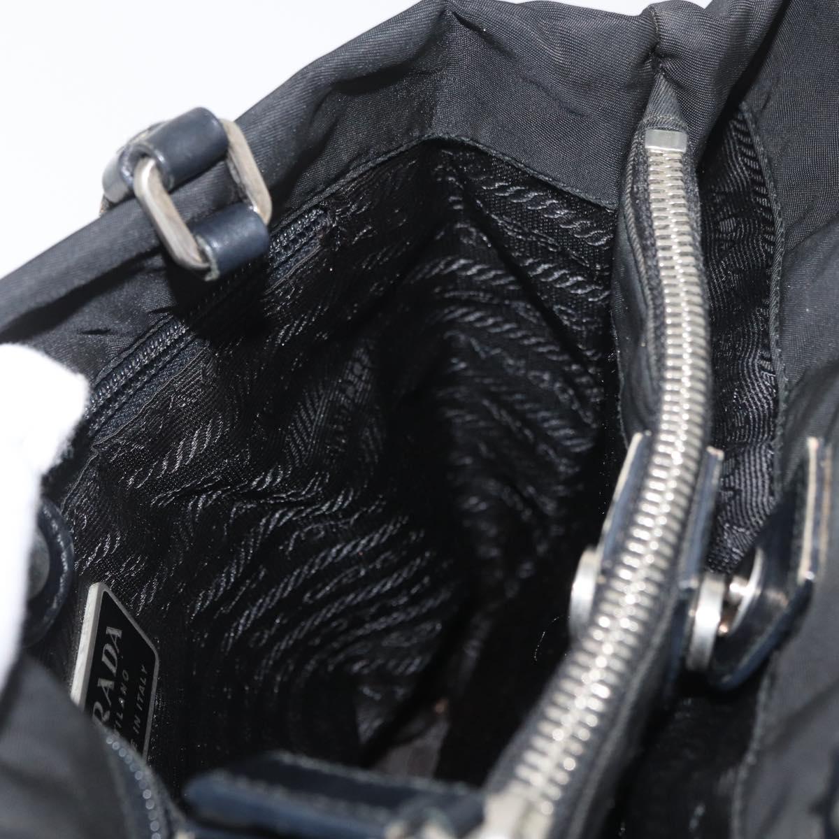PRADA Tote Bag Nylon Black Silver Auth YKZ1116