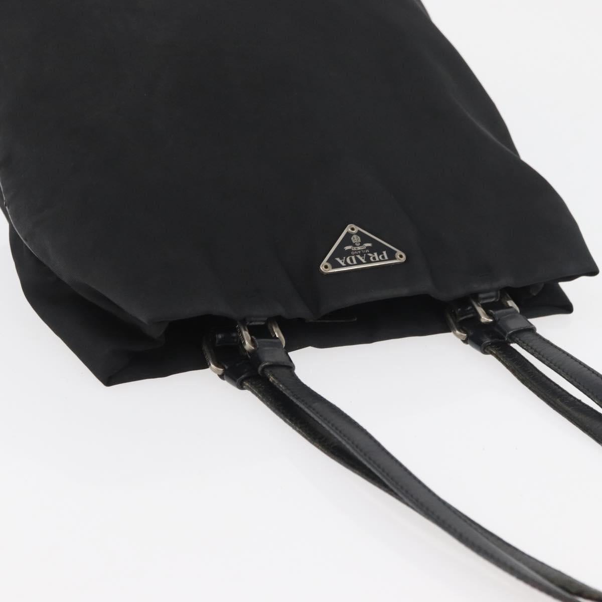 PRADA Tote Bag Nylon Black Silver Auth YKZ1116