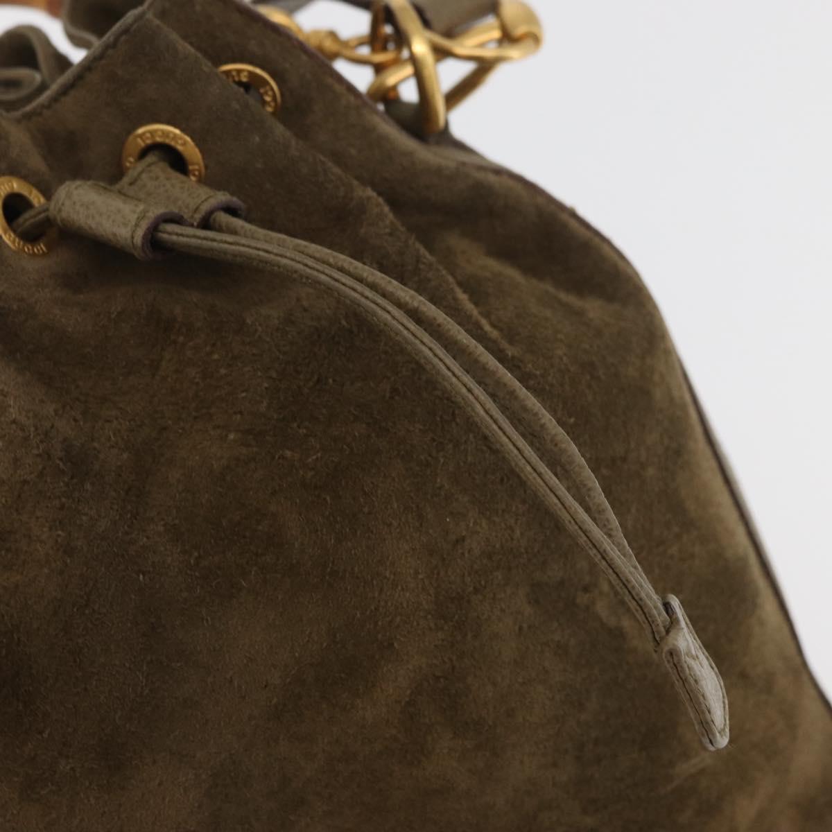 GUCCI Bamboo Purse Bag Suede 2way Khaki Gold 001 2865 1657 Auth YKZ1119A