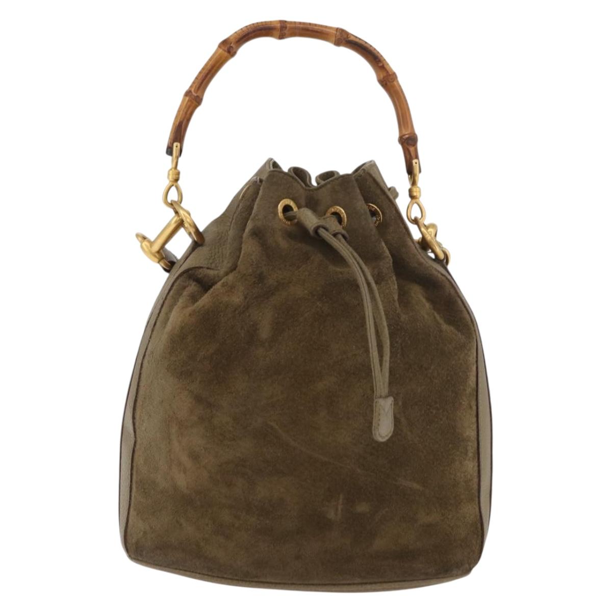 GUCCI Bamboo Purse Bag Suede 2way Khaki Gold 001 2865 1657 Auth YKZ1119A