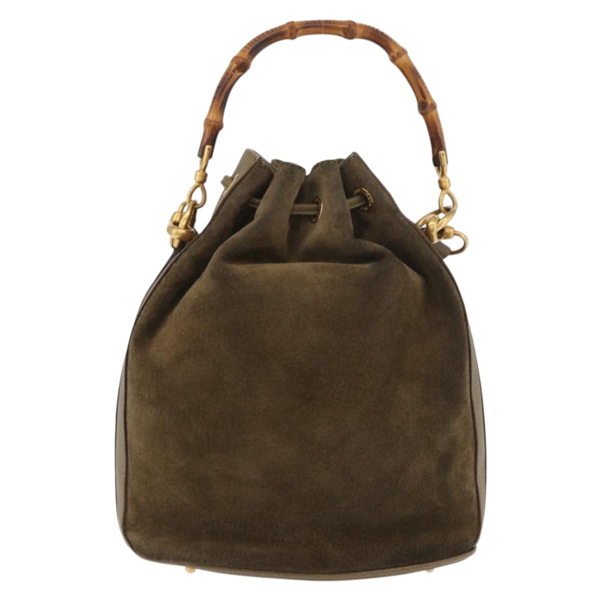 GUCCI Bamboo Purse Bag Suede 2way Khaki Gold 001 2865 1657 Auth YKZ1119A