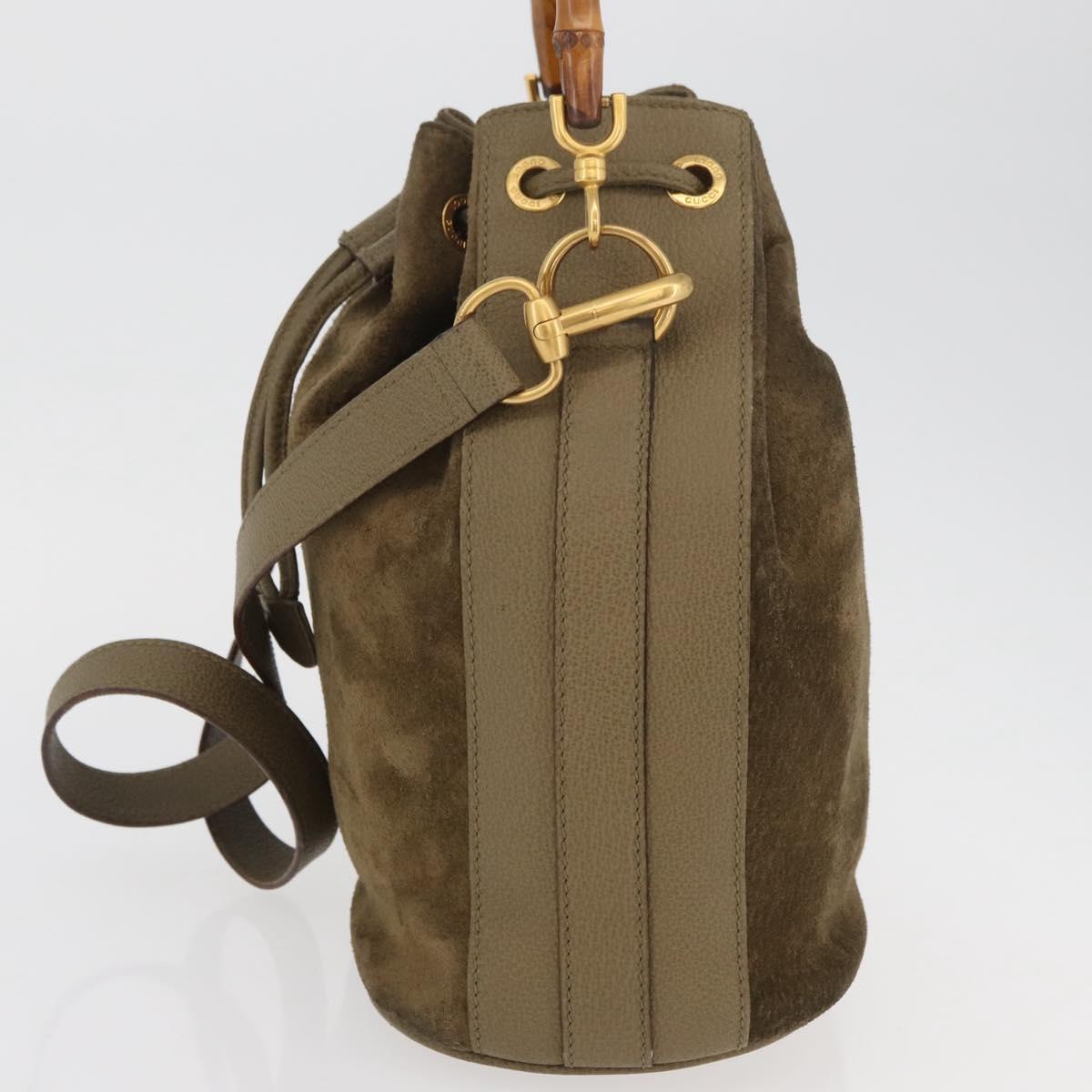 GUCCI Bamboo Purse Bag Suede 2way Khaki Gold 001 2865 1657 Auth YKZ1119A