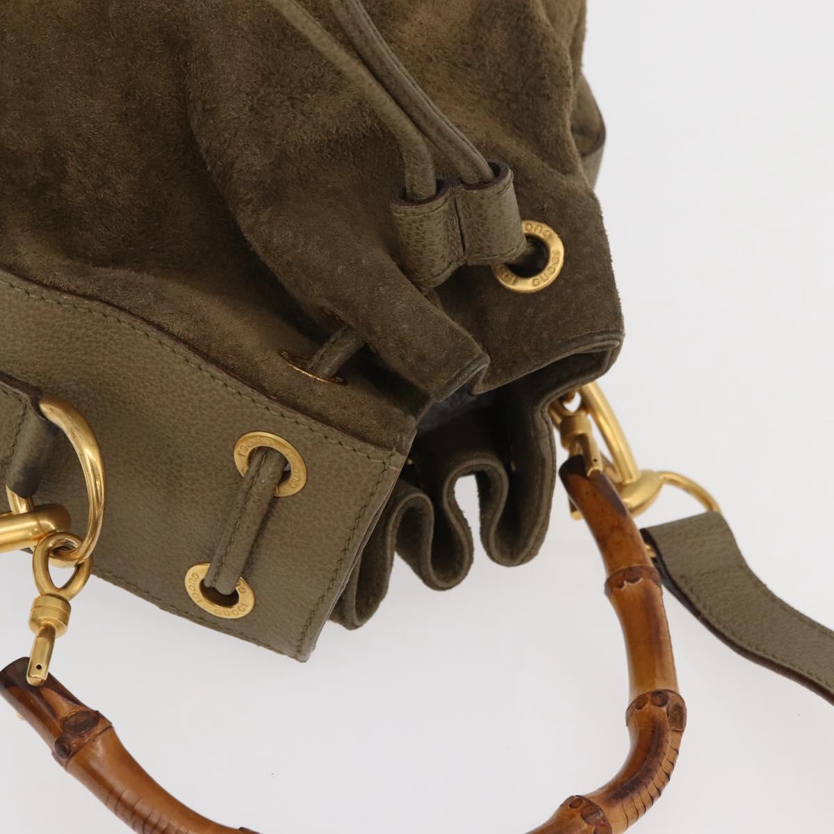 GUCCI Bamboo Purse Bag Suede 2way Khaki Gold 001 2865 1657 Auth YKZ1119A
