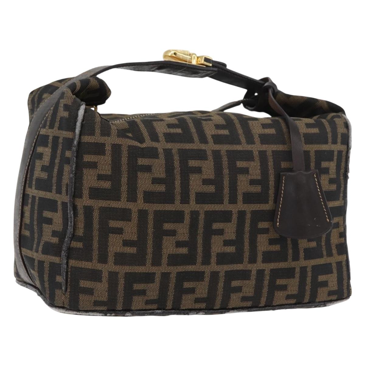 FENDI Zucca Canvas Vanity Hand Bag Brown Black Auth YKZ1120