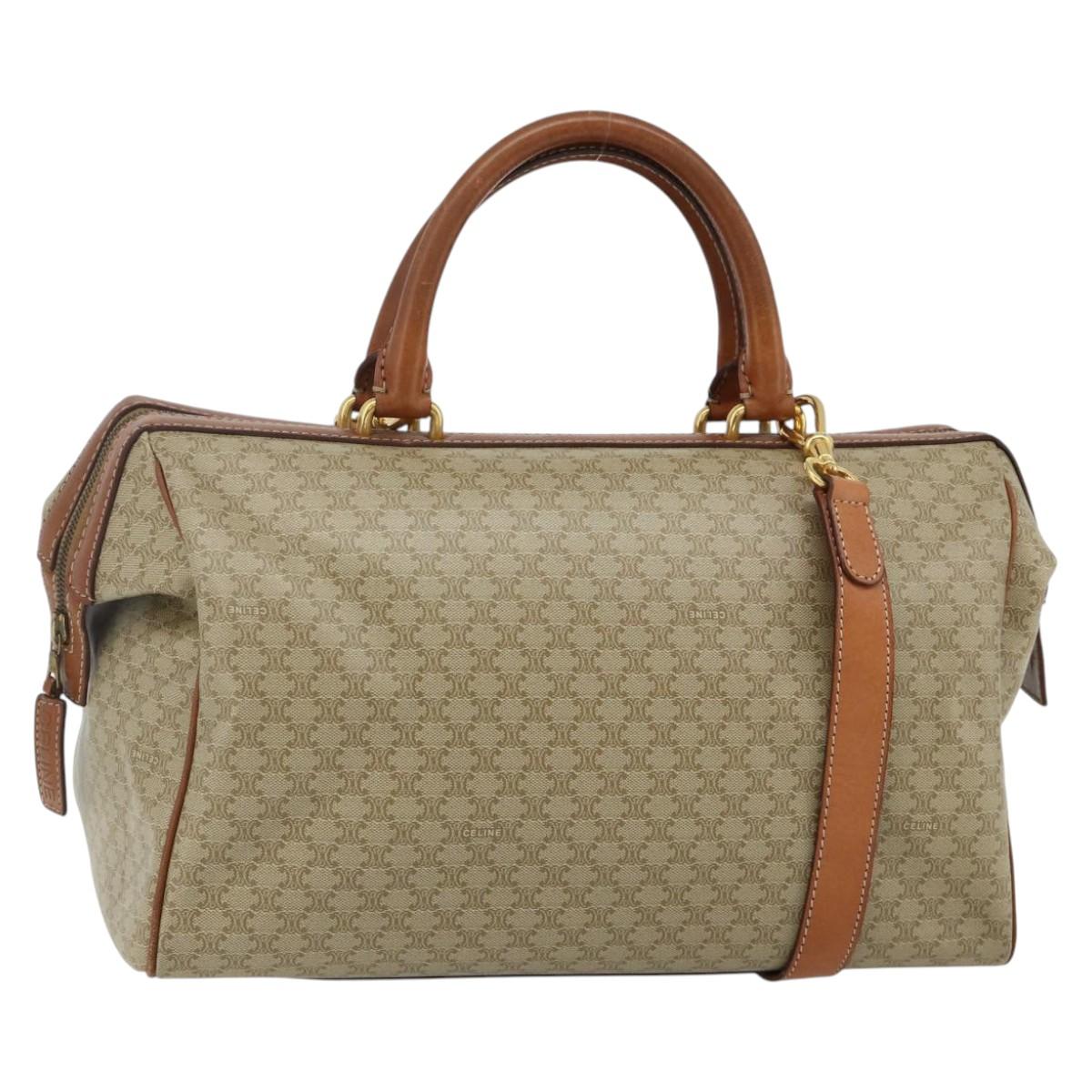 CELINE Macadam Canvas Hand Bag PVC 2way Beige Gold Auth YKZ1137