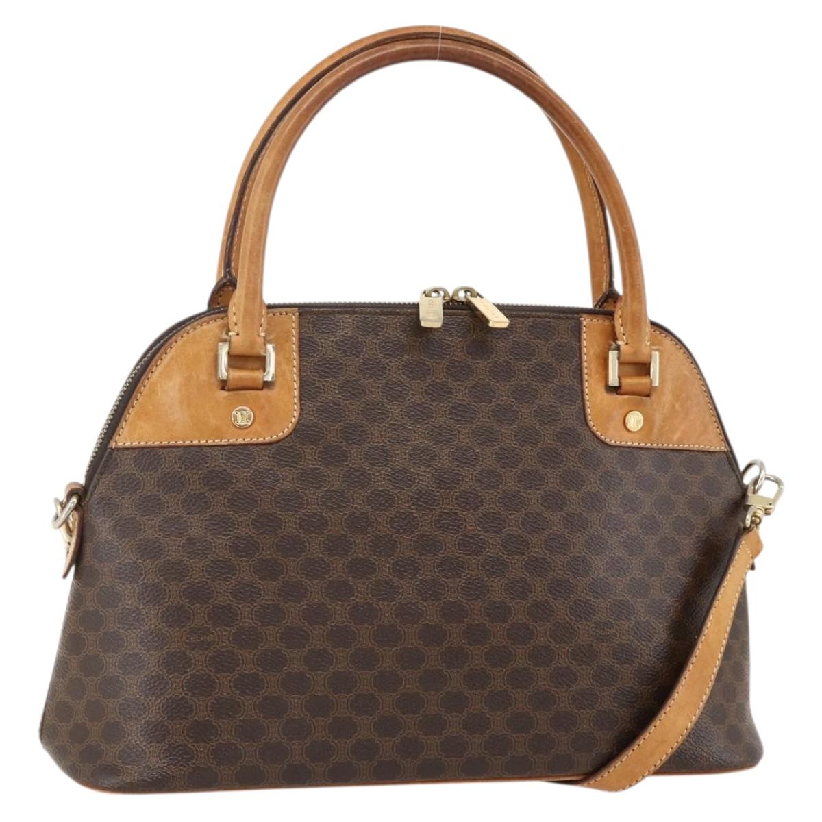 CELINE Macadam Canvas Hand Bag PVC Leather Brown Gold Auth YKZ1140