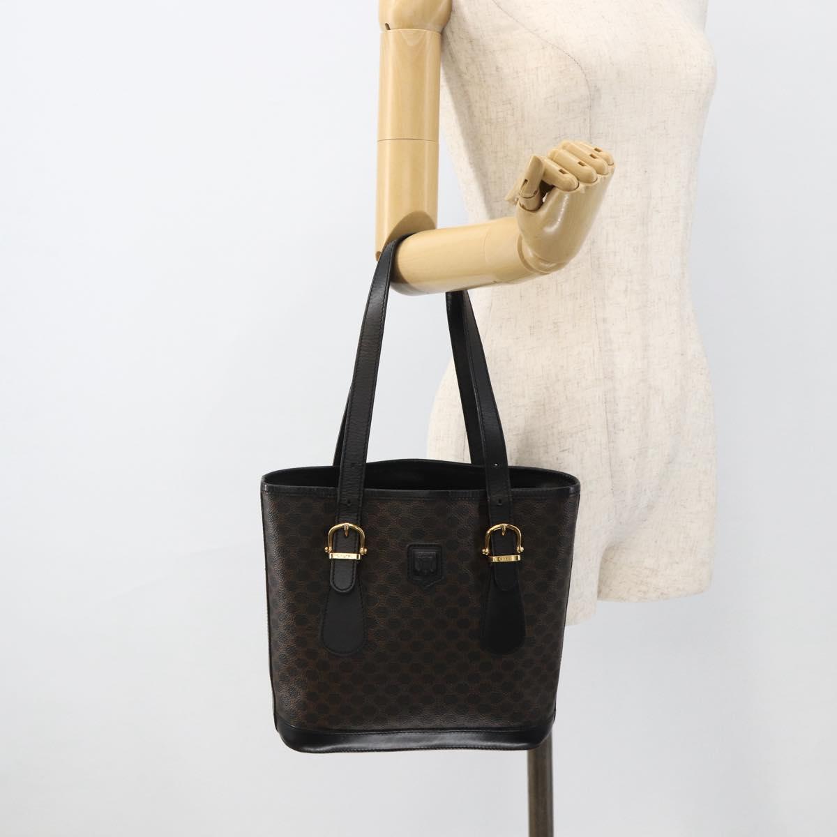 CELINE Macadam Canvas Tote Bag PVC Leather Black Gold Auth YKZ1148