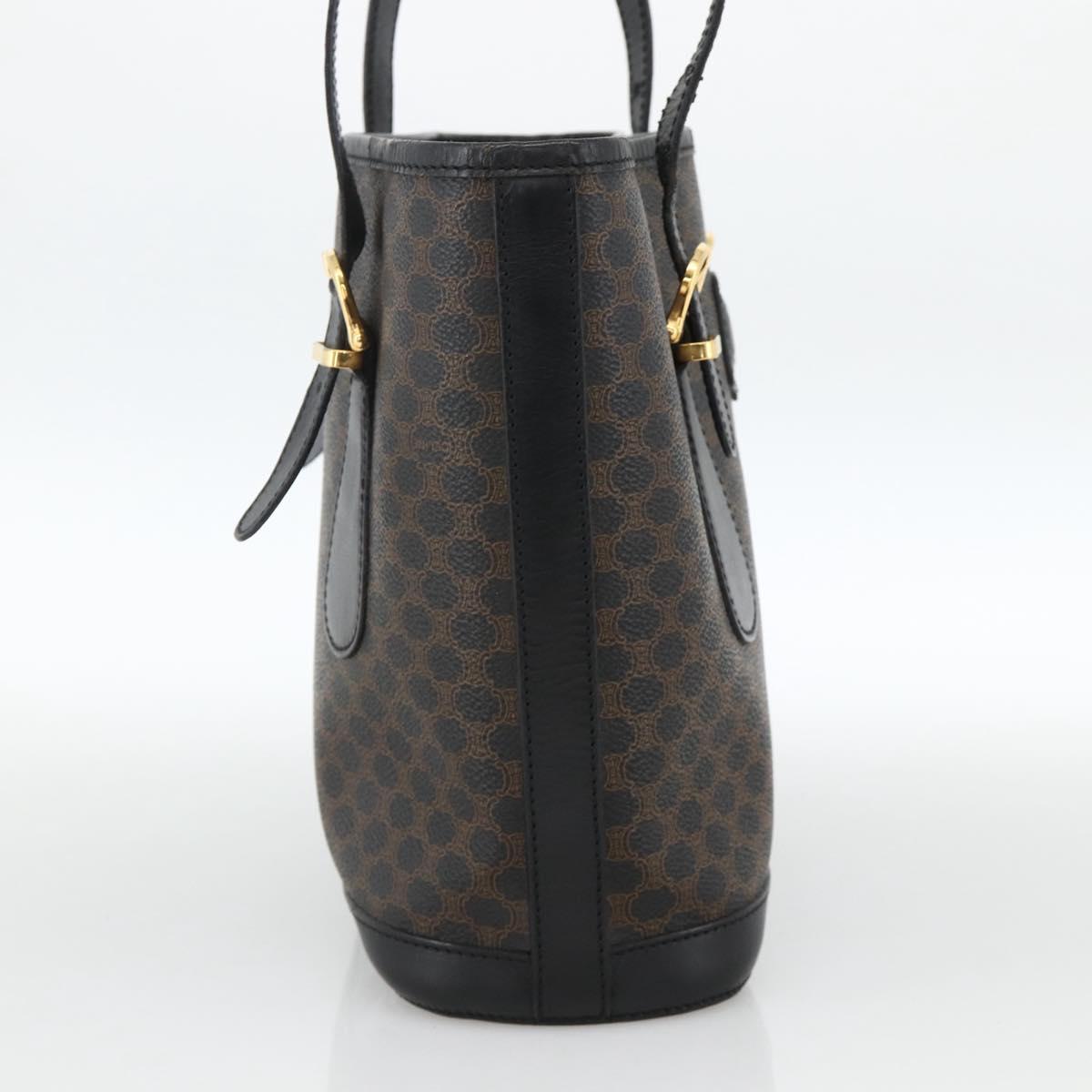 CELINE Macadam Canvas Tote Bag PVC Leather Black Gold Auth YKZ1148