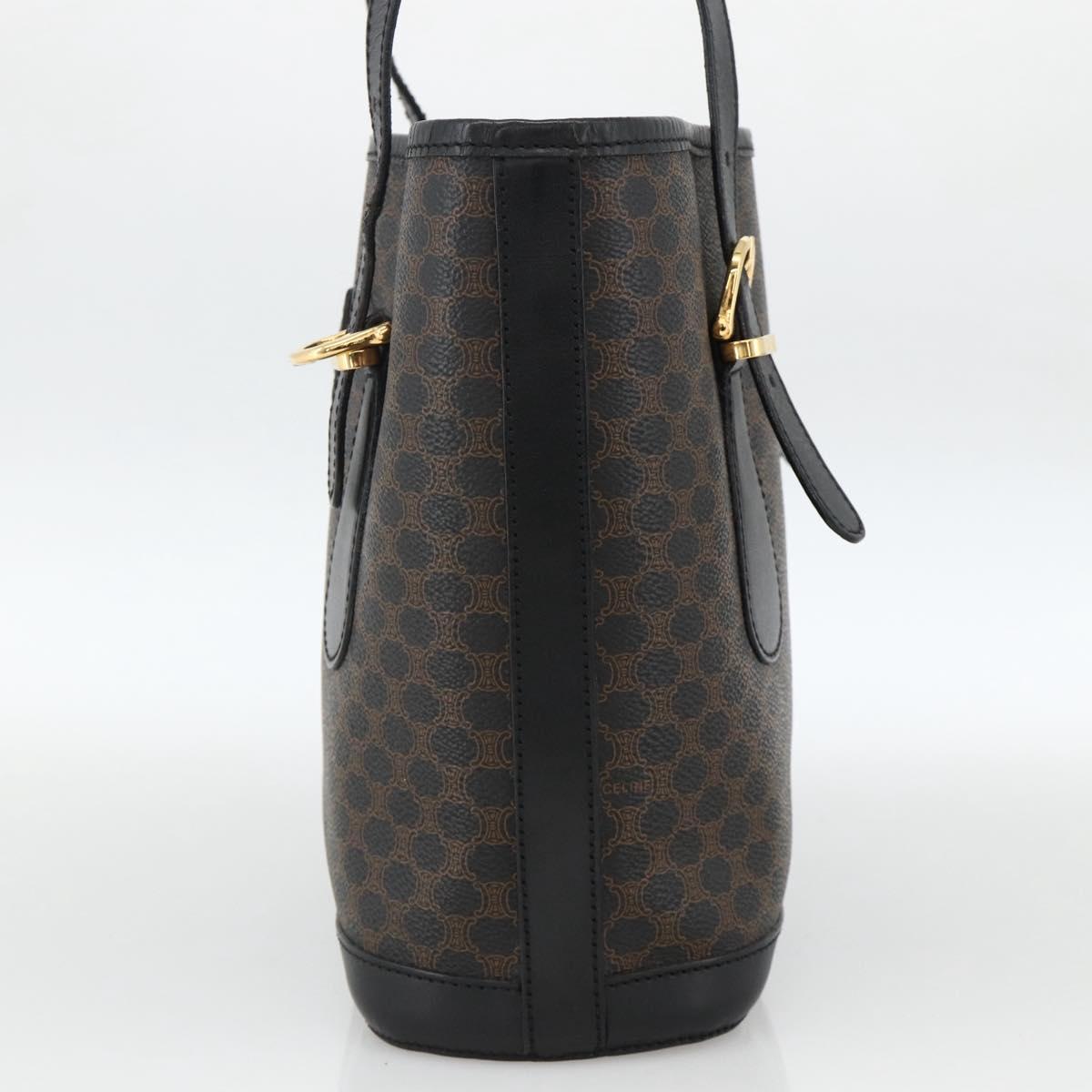 CELINE Macadam Canvas Tote Bag PVC Leather Black Gold Auth YKZ1148