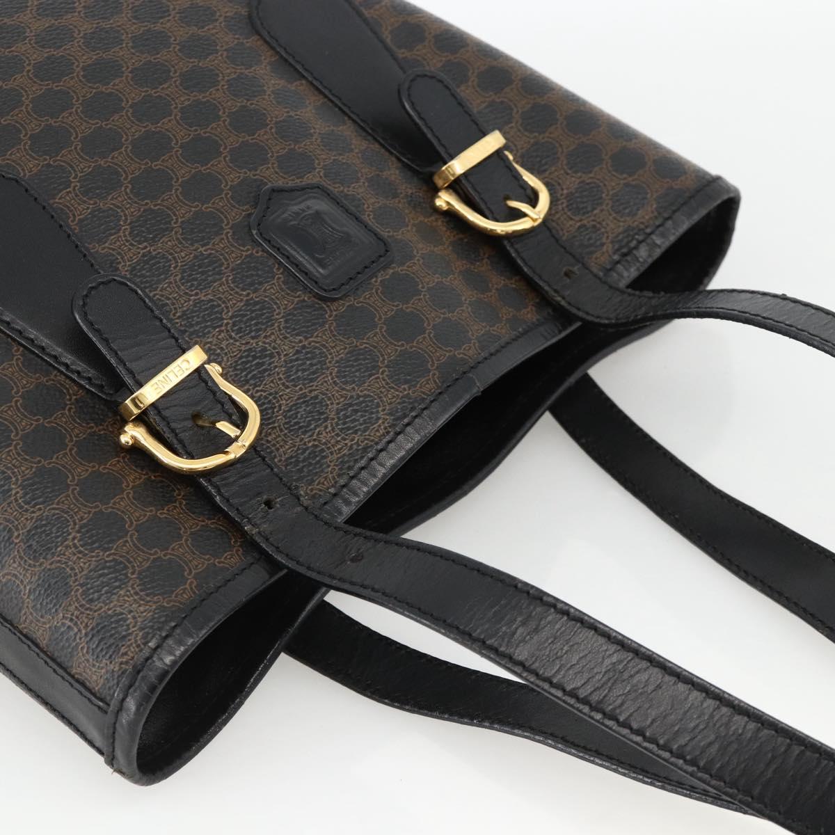 CELINE Macadam Canvas Tote Bag PVC Leather Black Gold Auth YKZ1148