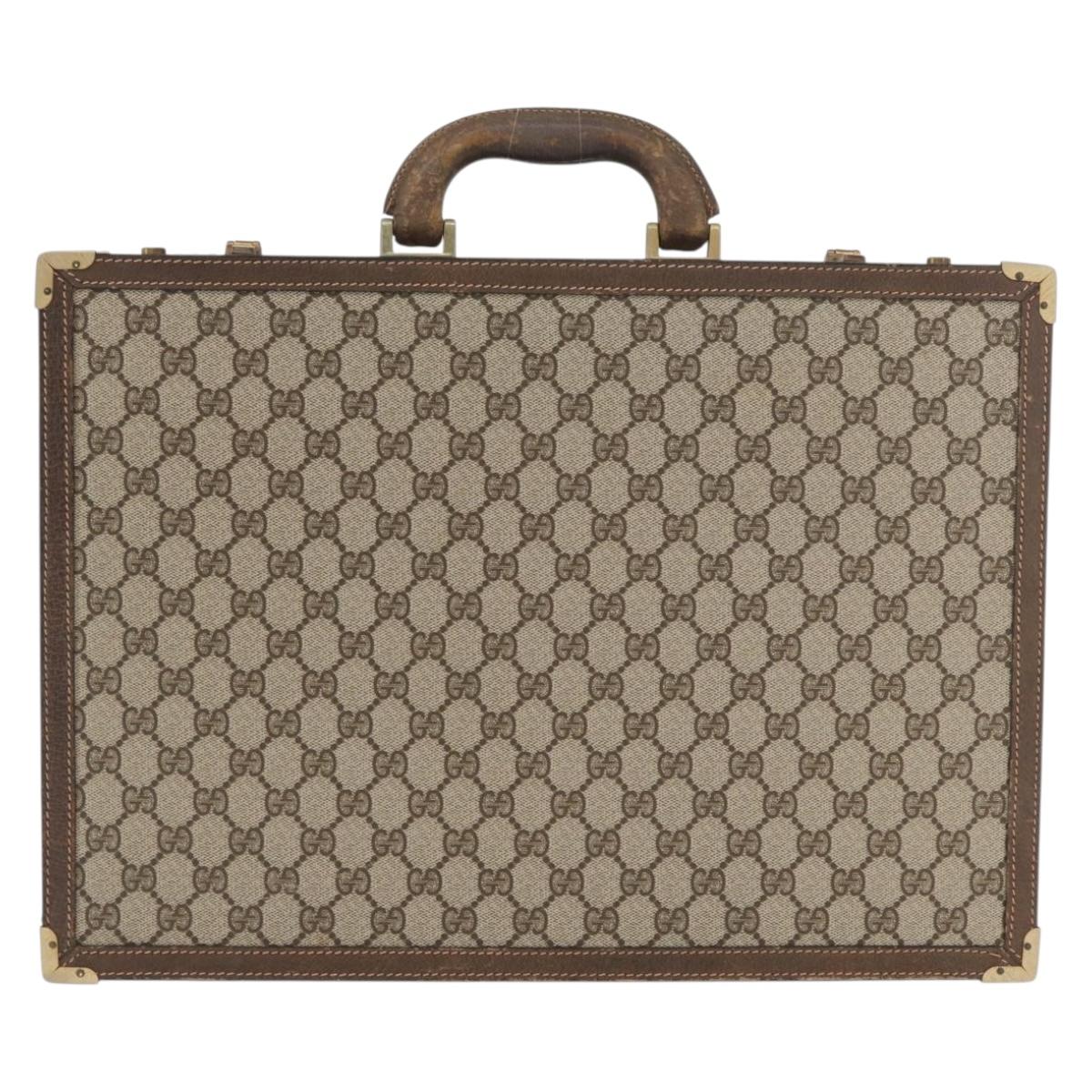 GUCCI GG Supreme Trunk PVC Beige Gold Auth YKZ1150