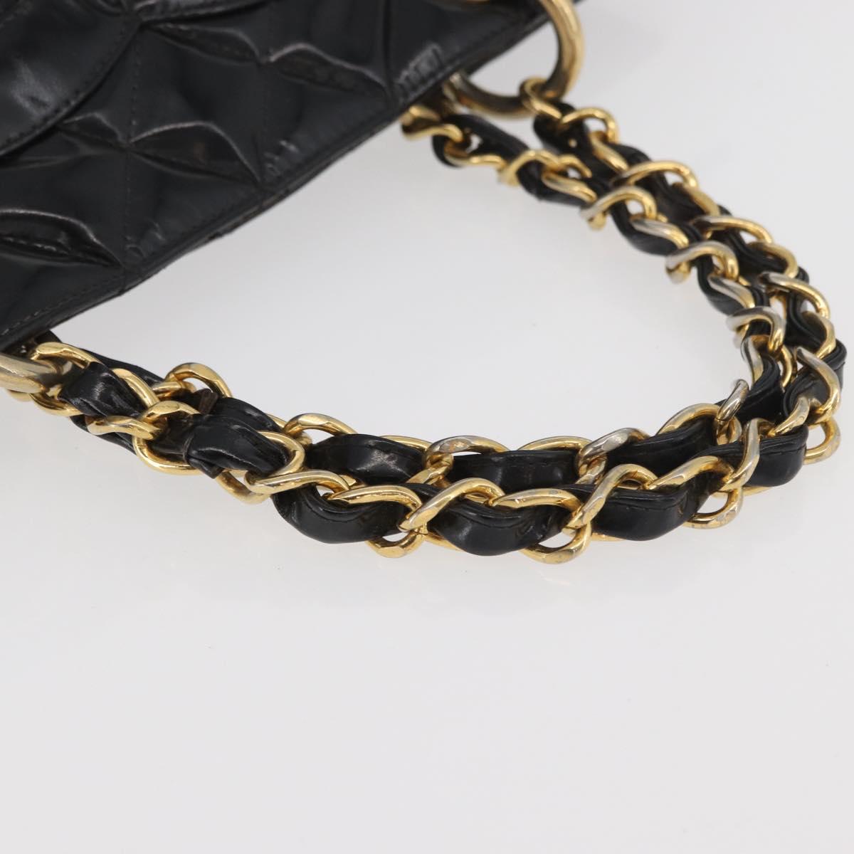 CHANEL Matelasse Chain Hand Bag Patent Leather Black Gold CC Auth YKZ1156A