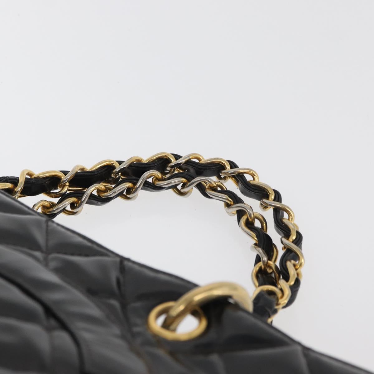 CHANEL Matelasse Chain Hand Bag Patent Leather Black Gold CC Auth YKZ1156A