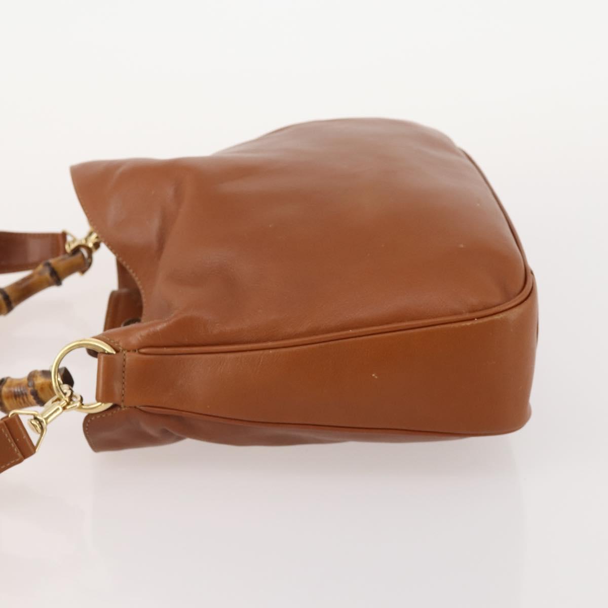GUCCI Bamboo Shoulder Bag Leather 2way Brown Silver 001 1638 Auth YKZ1161