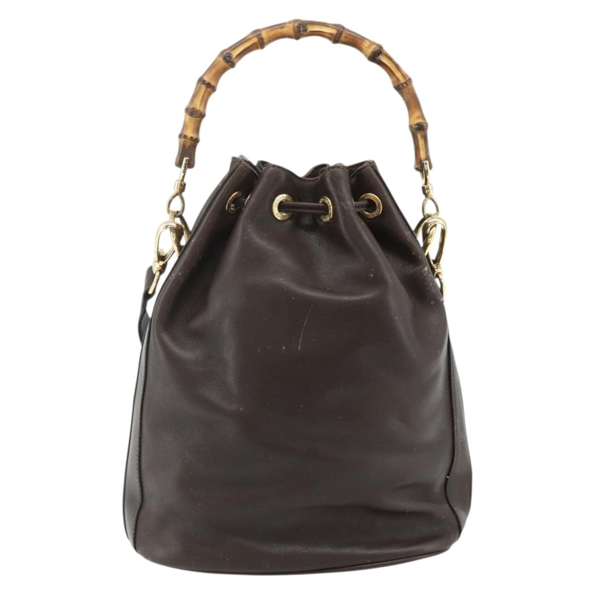 GUCCI Bamboo Purse Bag Leather 2way Brown Gold 001 2854 1657 Auth YKZ1162
