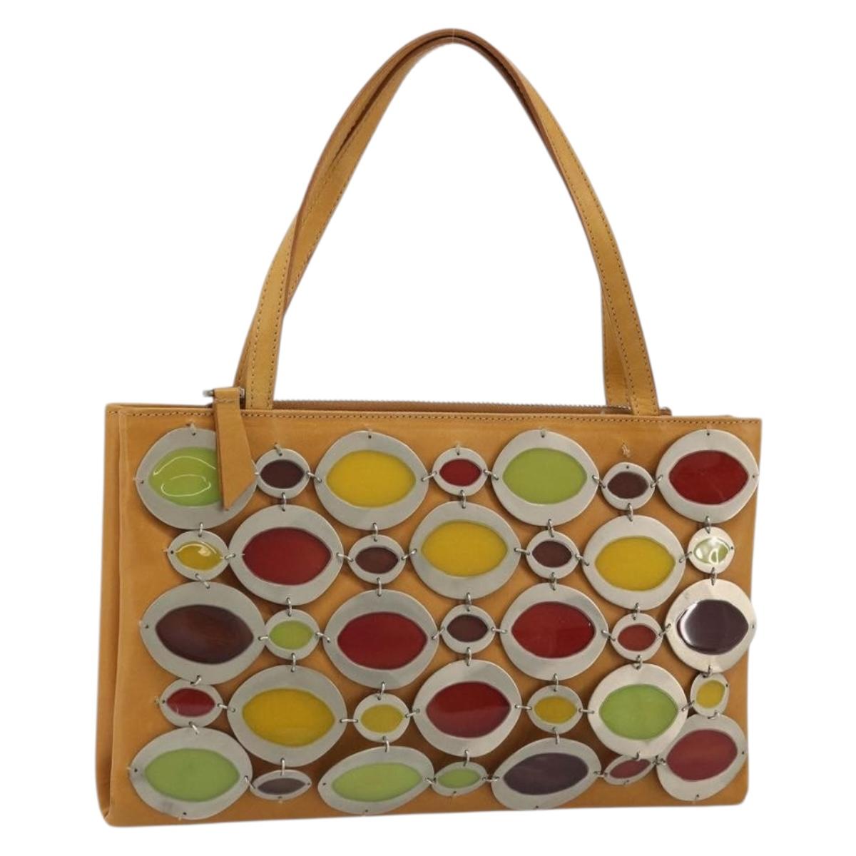 MARNI Hand Bag Leather Brown Silver Auth YKZ1166A