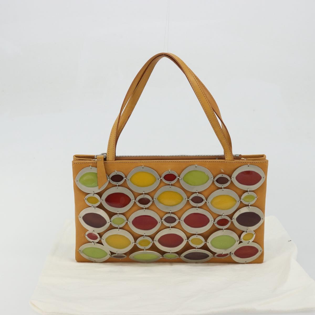 MARNI Hand Bag Leather Brown Silver Auth YKZ1166A