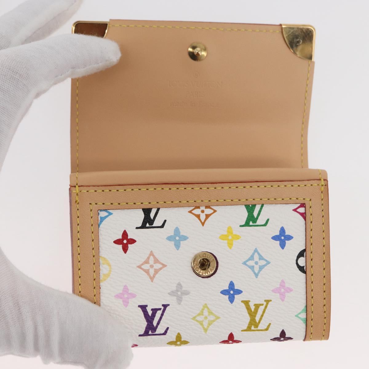 LOUIS VUITTON Multicolor Porte Monnaie Pla Coin Purse White M92657 Auth YKZ1168V