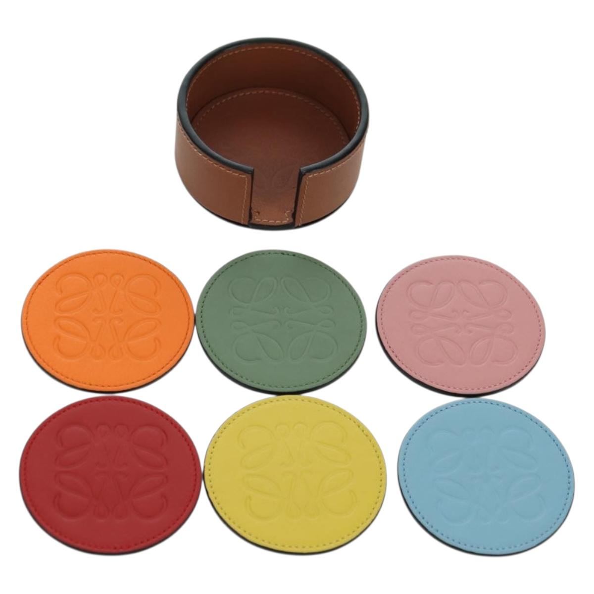 LOEWE Anagram Coaster Leather 6 Set Multicolor Auth YKZ1177M
