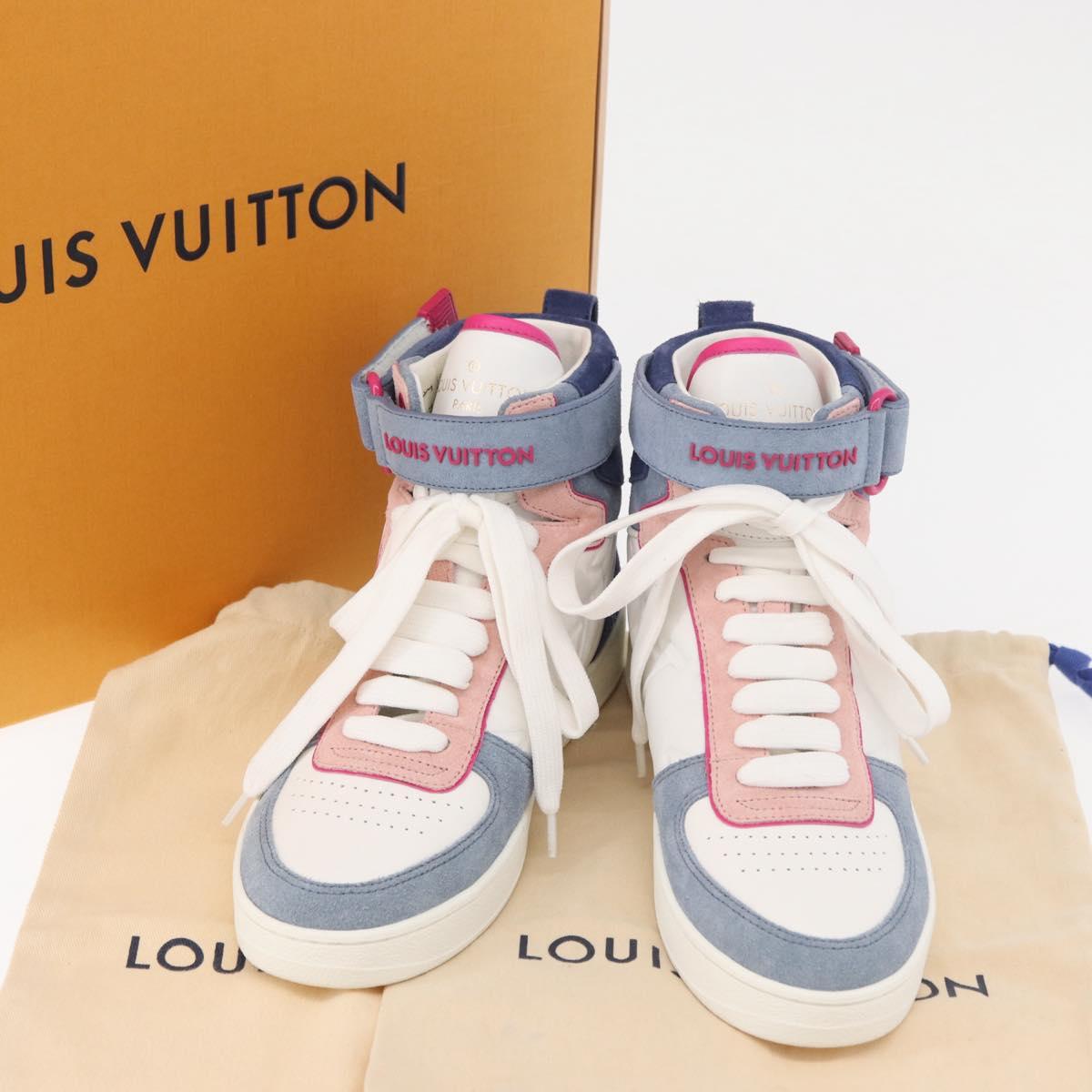 LOUIS VUITTON Boon Box Line High Cut Sneakers White LV Auth YKZ1186M