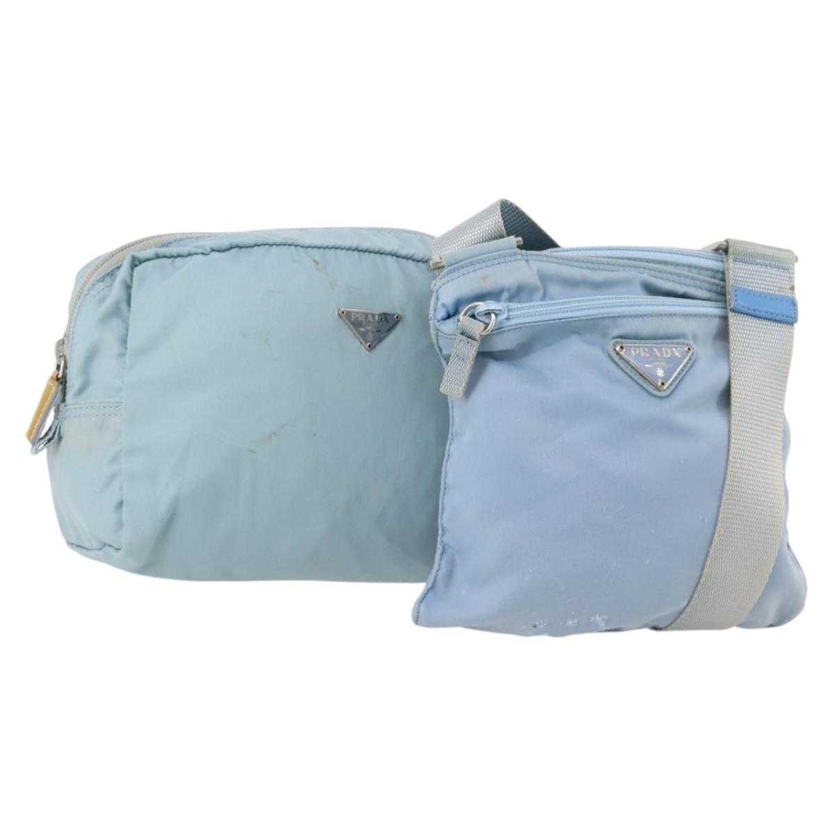 PRADA Shoulder Bag Nylon 2 Set Light Blue Auth YKZ1188