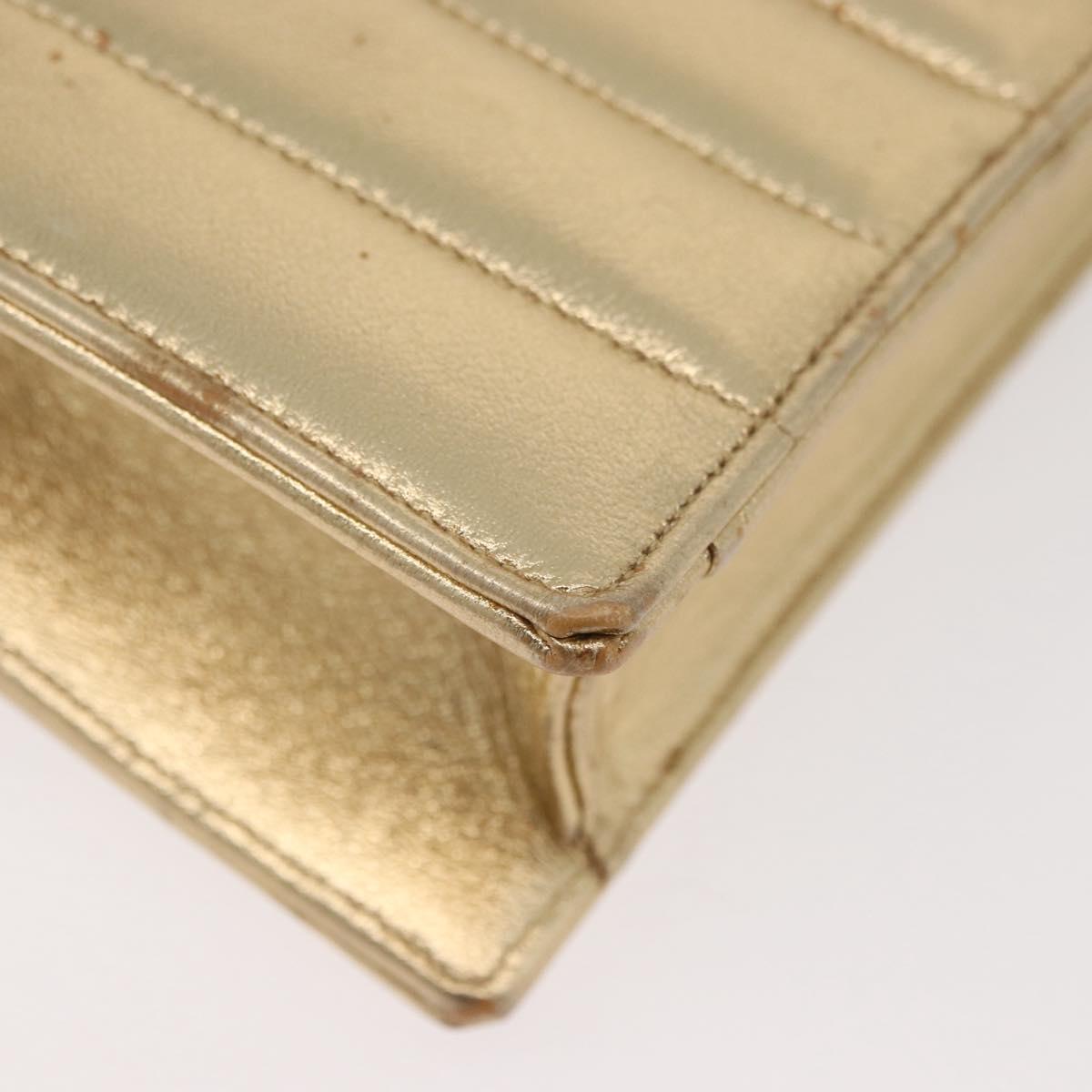 CHANEL Pouch Leather Gold CC Auth YKZ1194A