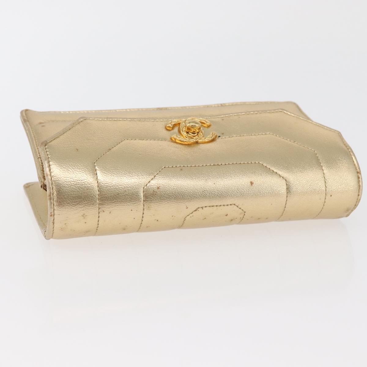 CHANEL Pouch Leather Gold CC Auth YKZ1194A