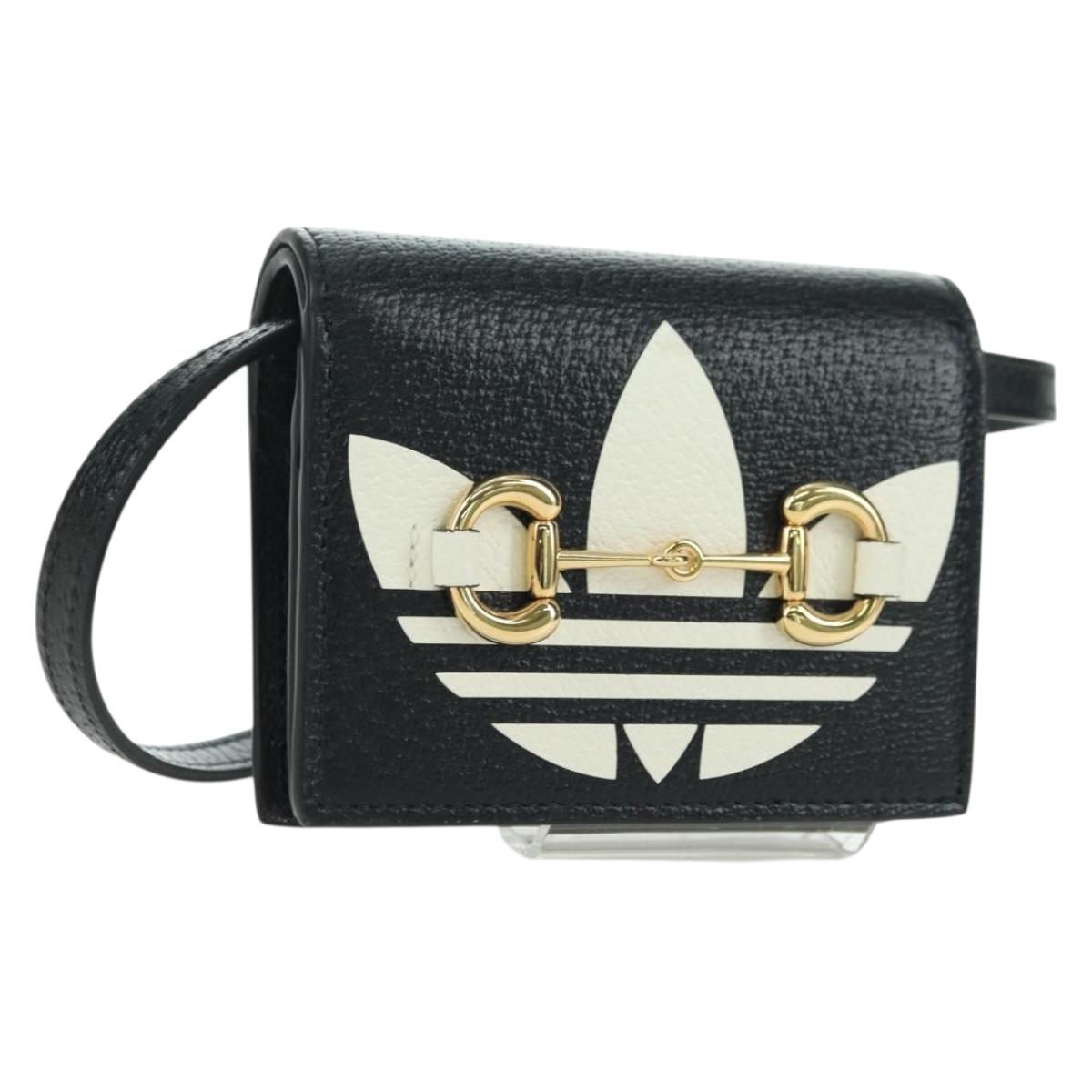 GUCCI Horsebit Shoulder Wallet Leather Adidas Black Gold 702248 Auth YKZ1233M