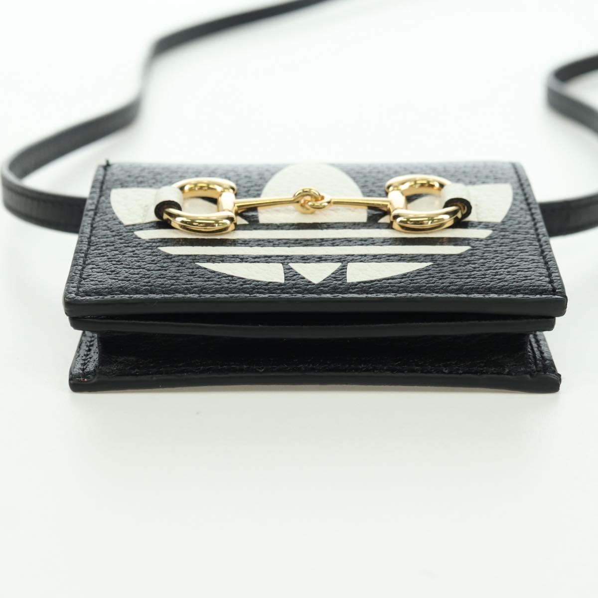 GUCCI Horsebit Shoulder Wallet Leather Adidas Black Gold 702248 Auth YKZ1233M