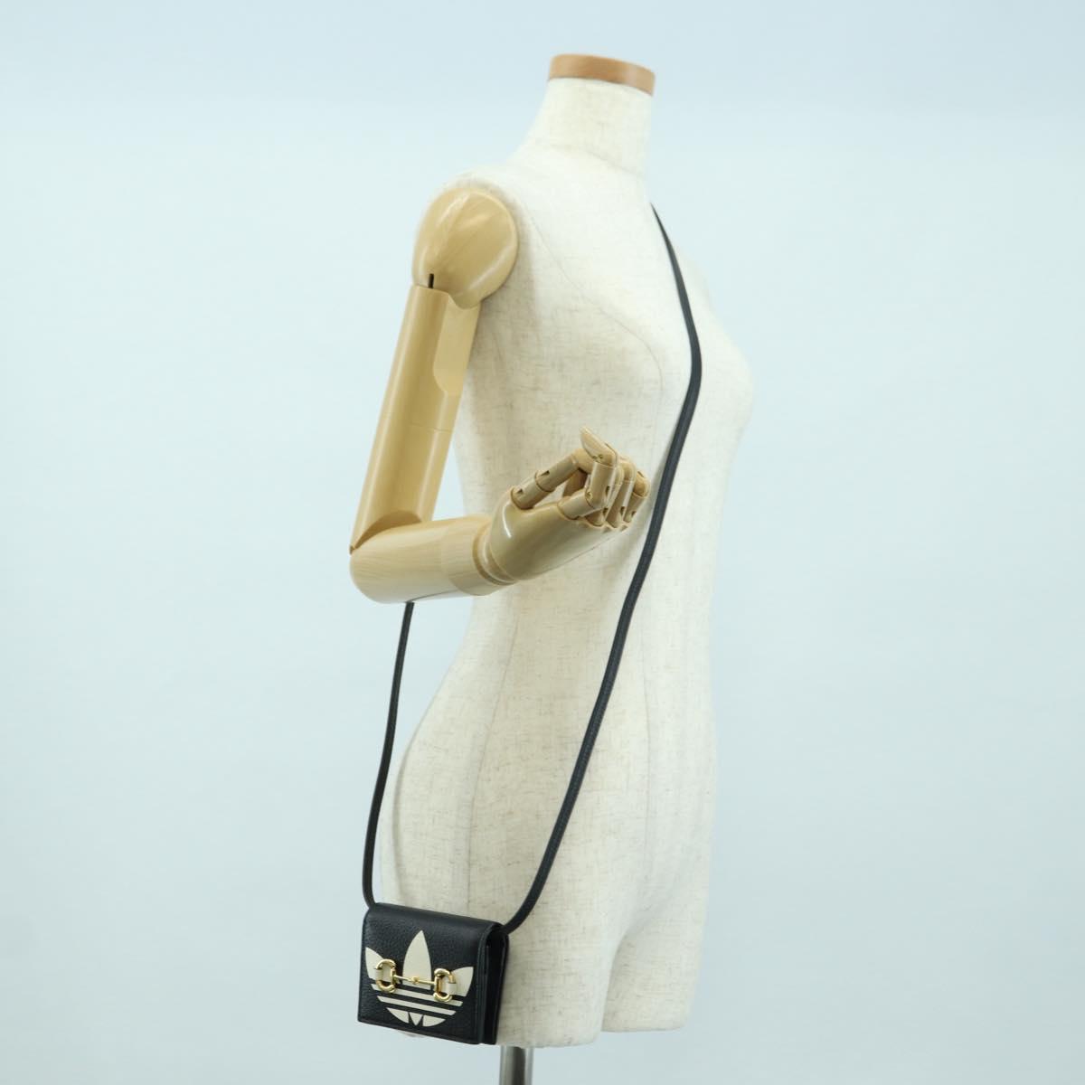 GUCCI Horsebit Shoulder Wallet Leather Adidas Black Gold 702248 Auth YKZ1233M
