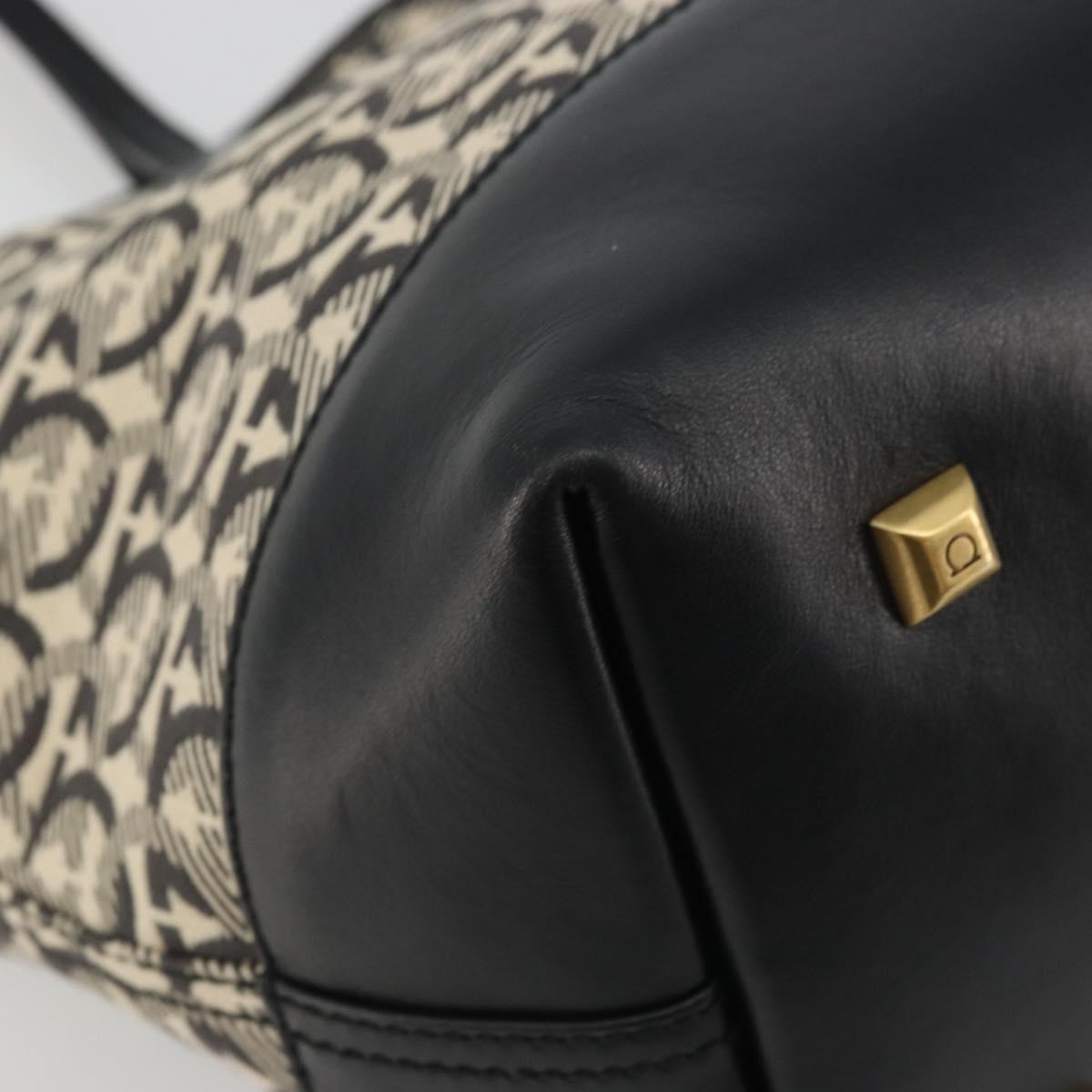 Salvatore Ferragamo Gancini Tote Bag Canvas Black Gold Auth YKZ1252A