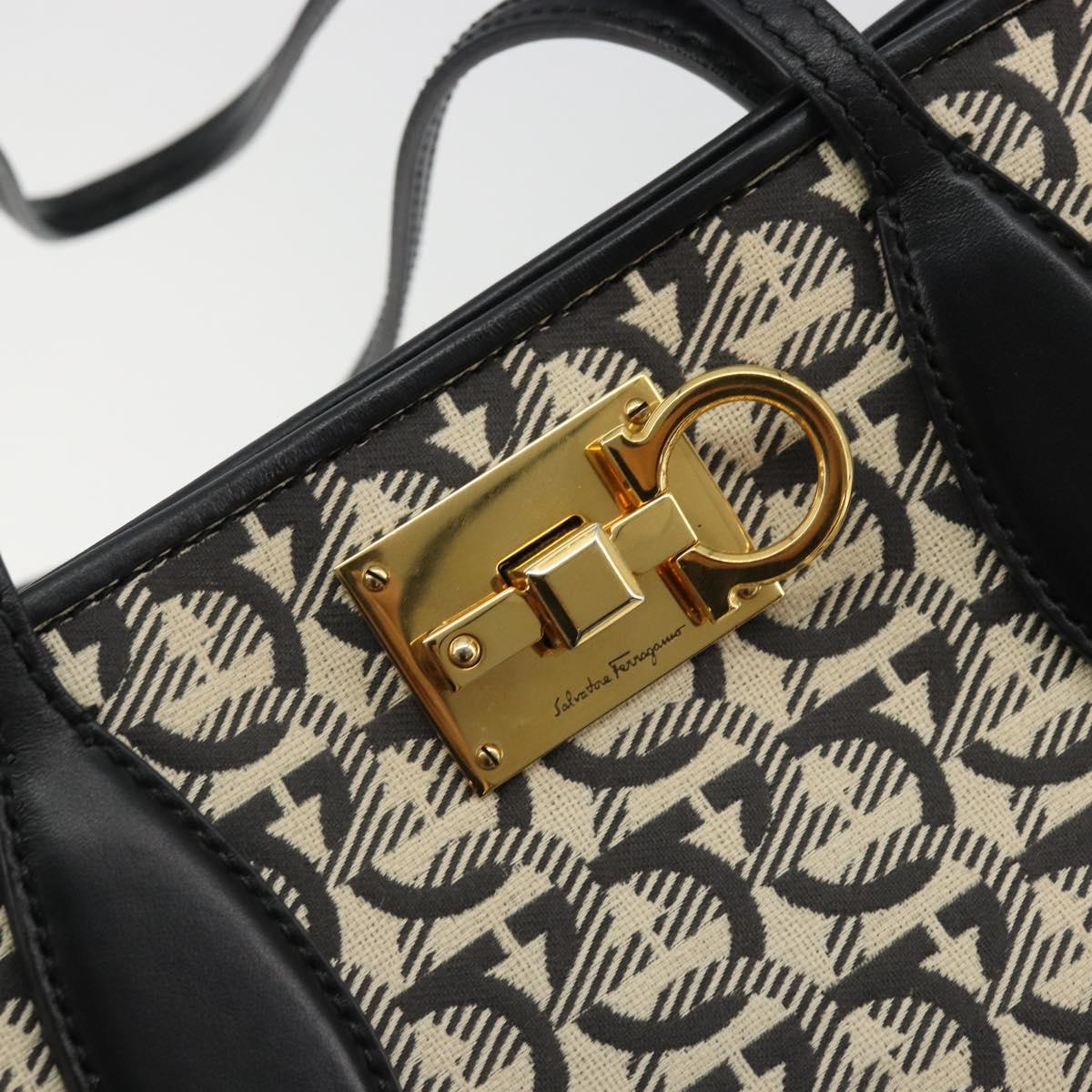 Salvatore Ferragamo Gancini Tote Bag Canvas Black Gold Auth YKZ1252A