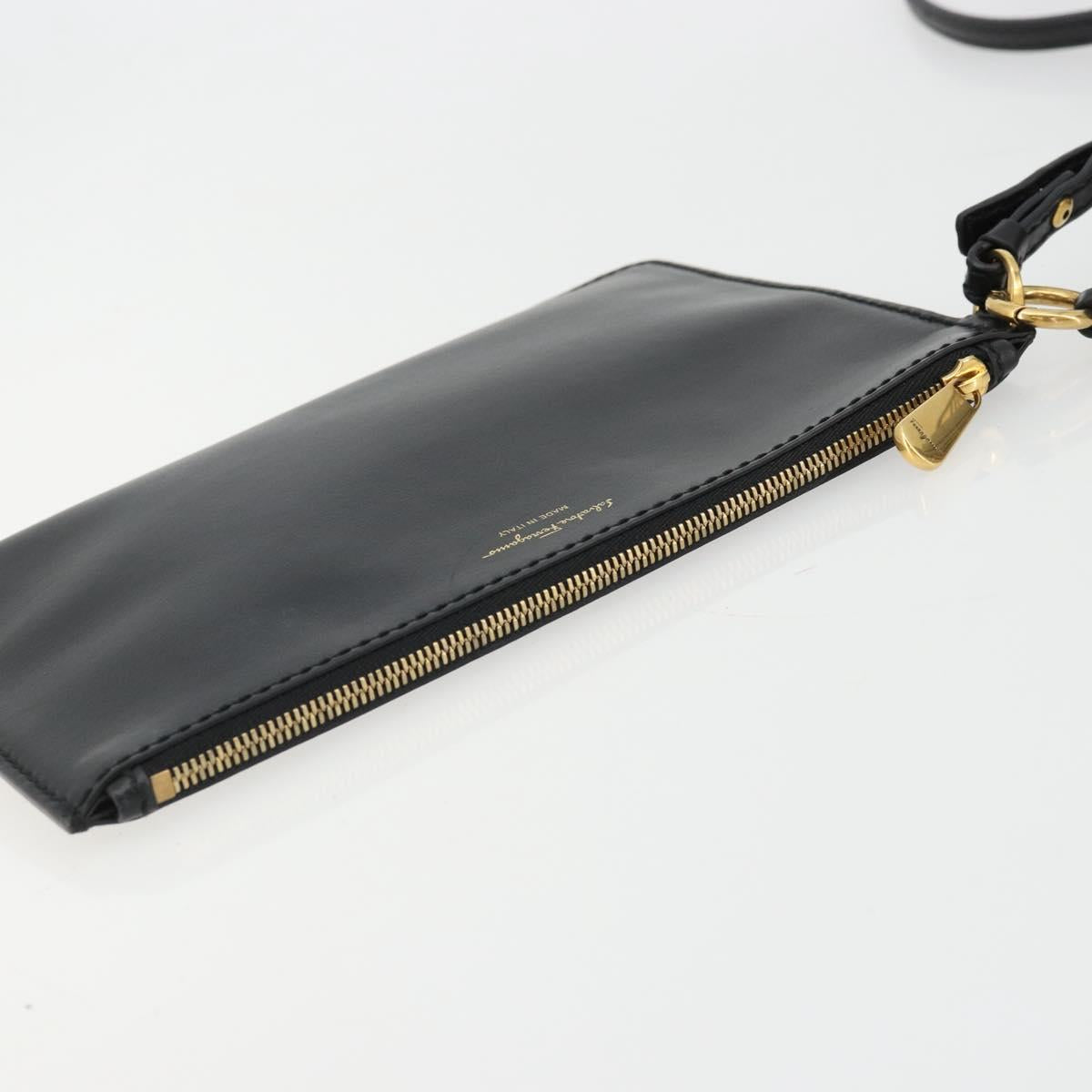 Salvatore Ferragamo Gancini Tote Bag Canvas Black Gold Auth YKZ1252A