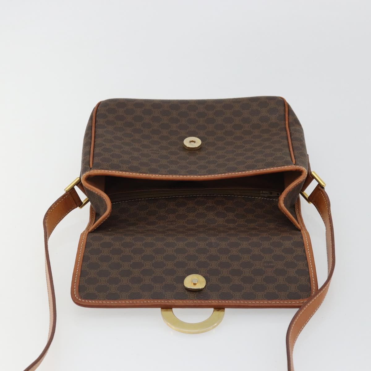 CELINE Macadam Canvas Circle Shoulder Bag PVC Leather Brown Gold Auth YKZ1254A