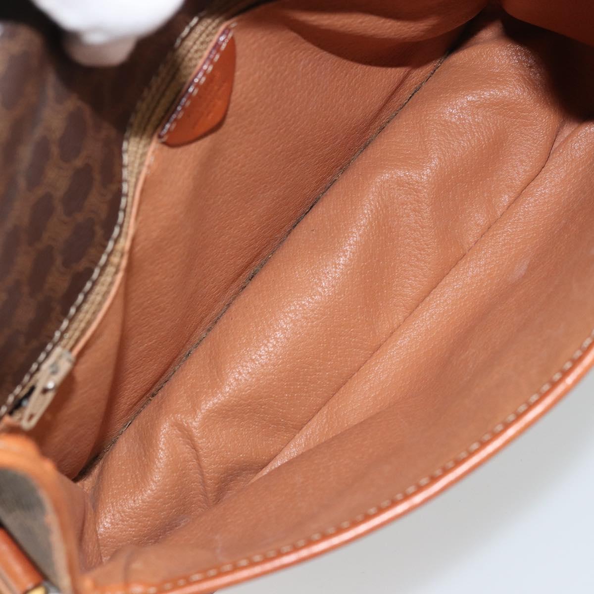 CELINE Macadam Canvas Circle Shoulder Bag PVC Leather Brown Gold Auth YKZ1254A