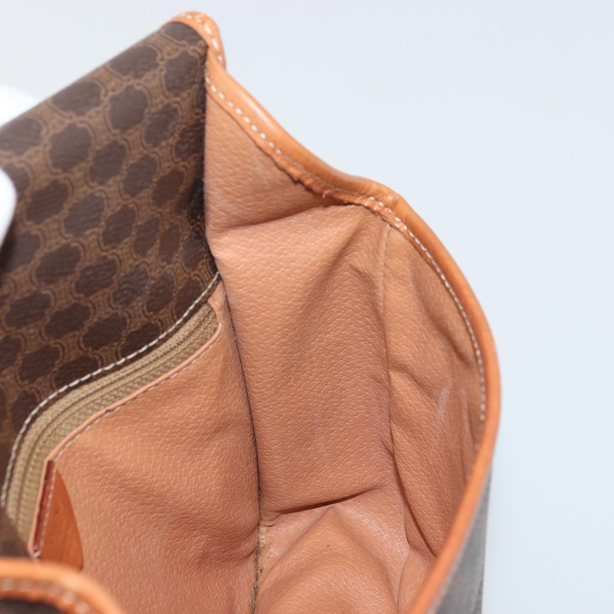CELINE Macadam Canvas Circle Shoulder Bag PVC Leather Brown Gold Auth YKZ1254A