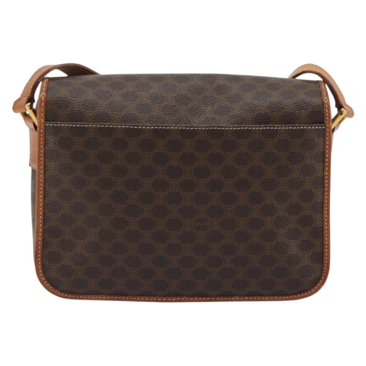 CELINE Macadam Canvas Circle Shoulder Bag PVC Leather Brown Gold Auth YKZ1254A