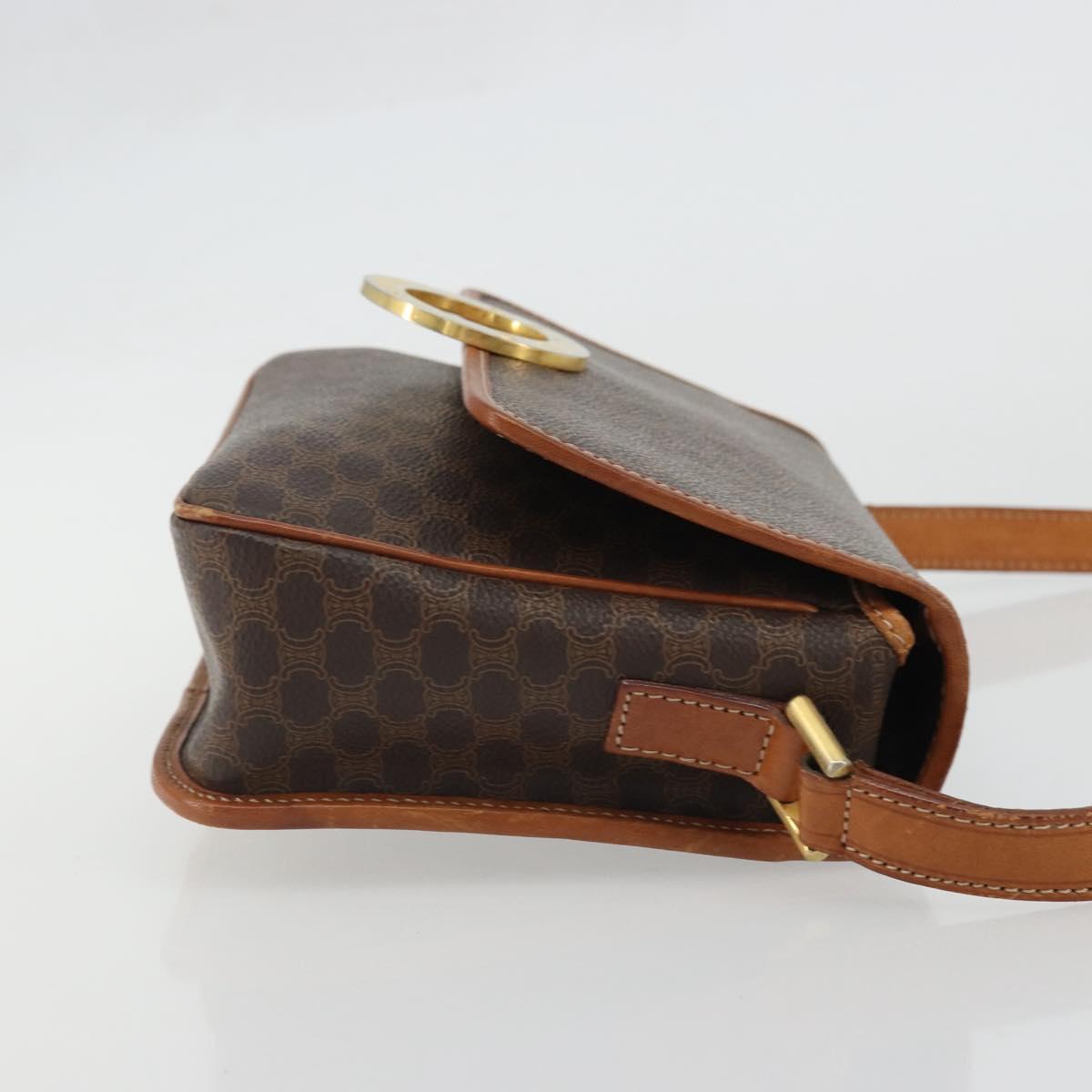 CELINE Macadam Canvas Circle Shoulder Bag PVC Leather Brown Gold Auth YKZ1254A